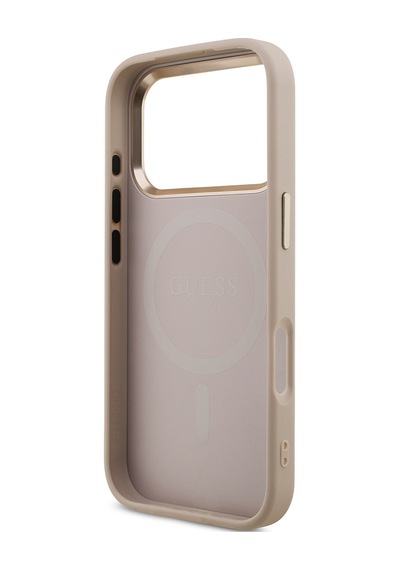 Apple Uyumlu iPhone 17 Pro Kılıf Guess Lisanslı M-safeli Gold Kamera Çerçeveli Taşlı Üçgen Logo 4g Desenli Pembe Pembe