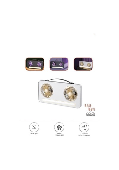Led Işıklı Çift Fanlı Mini Masaüstü Vantilatör 1200mah Şarjlı Taşınabilir Fan