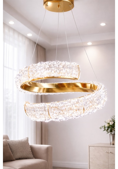 Kumandalı 3 Renk Modern Sarkıt Led Avize Krom Altın - Gold
