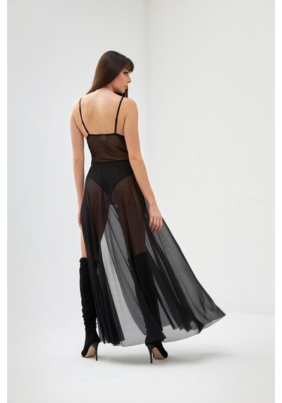 NBB Kadın Siyah Valeur Tül Etekli Çıtçıtlı Bodysuit Takım
