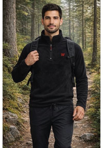 Walke Premium Erkek Yarım Fermuarlı Outdoor Spor Polar Ceket Siyah