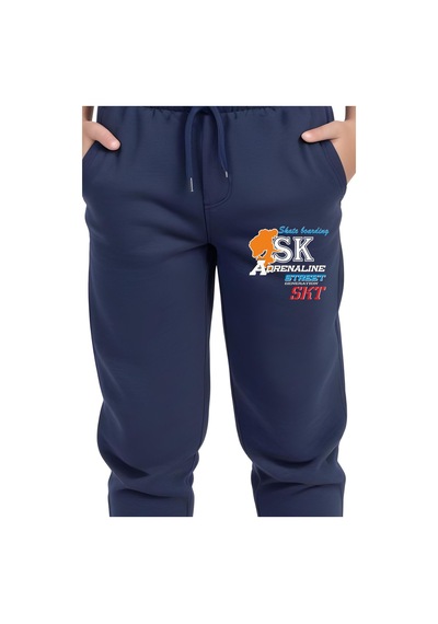 Panios Kids Sk Baskılı Erkek Çocuk Beli Lastik Detaylı Bağlamalı Eşofman Altı Lacivert