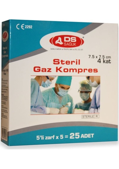 DS Damla Sağlık Steril Gaz Kompres 7.5 x 7.5 CM 5'li Zarf 25 Adet
