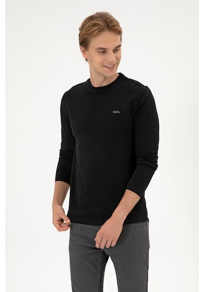 U.S. Polo Assn. Erkek Slim Fit Bisiklet Yaka Siyah Süprem Basic Sweatshirt 50313744-VR046
