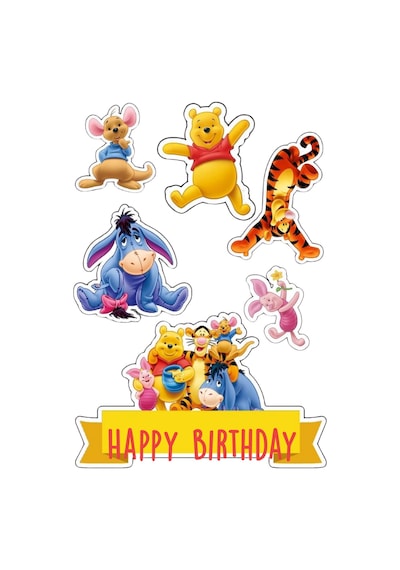 Yenilebilir Şekerli Kağıt Baskısı Cupcake Ve Pasta Resim Baskı Winnie The Pooh Temalı 76