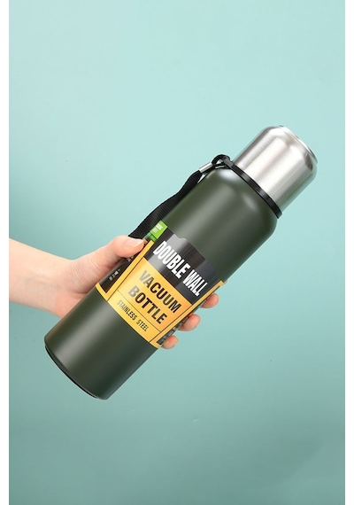 304 L Çelik 1000 Ml Yeşil Kamp Piknik Termos Cin492ys Yeşil