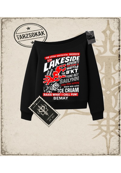 Tarzsokak Gotik & Grunge Streetwear Lakeside Kayık Yaka Sweatshirt Siyah