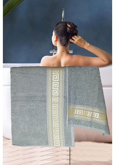 2 Parça Banyo Havlu Seti Helen %100 Pamuklu 70x140 Cm Gri