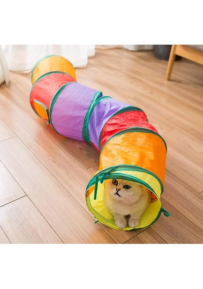 Renkli Kedi Ve Köpek Oyun Tüneli Katlanabilir Kıvrımlı Model Uzun Ve Esnek Yapı Naylon Kumaş Eğlenceli Evcil Hayvan Oyuncağı 130x30x30 Cm
