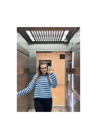 Youknitwear You Angora Çizgili Kazak Mavi