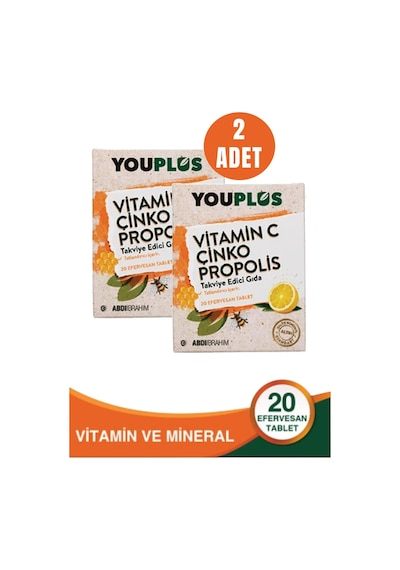 Youplus Vitamin C Çinko Propolis 20 Efervesan Tablet 2 Adet