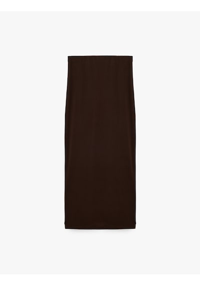 Koton Sandy Kumaş Slim Fit Drape Detaylı Midi Etek Kahverengi 7wak10042ek Kahve