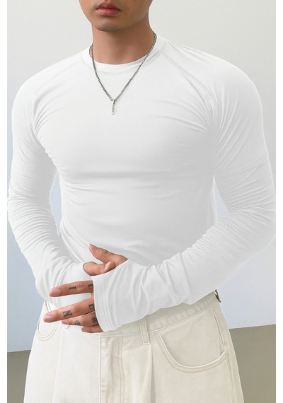 Cool Tarz Erkek Beyaz Uzun Kollu Basic T-shirt Beyaz Beyaz