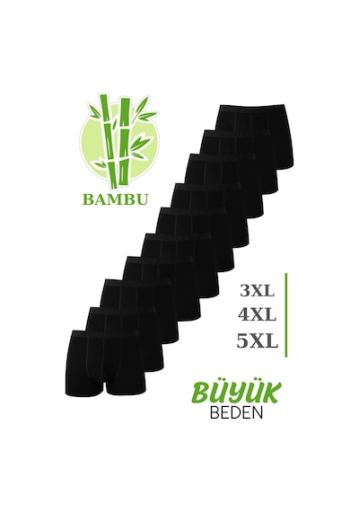 Arma Yıldız Bambu Erkek Büyük Beden Boxer Siyah 10'lu Paket-siyah