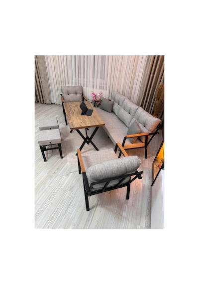 Houseart Dora 3 -1 - 1 + Masa + 2 Adet Puf , Balkon, Bahçe, Teras, Cafe - Salon - Metal Kanepe Koltuk Takımı , Çay Seti Açık Gri Houseart Dora 3 -1 - 1 + Masa + 2 Adet Puf , Balkon, Bahçe, Teras, Cafe - Salon - Metal Kanepe Koltuk Takımı , Çay Seti Açık Gri
