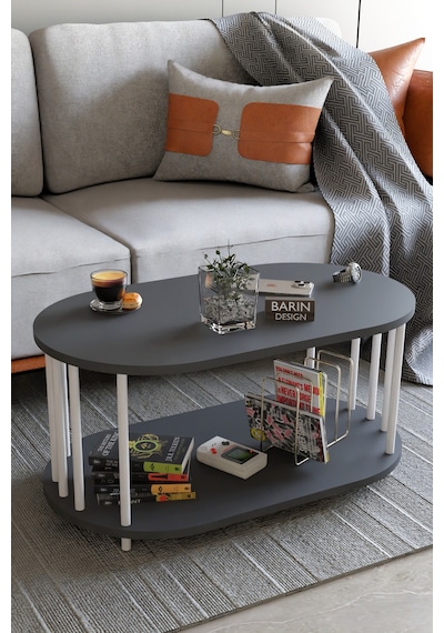 Modern Oval Orta Sehpa Çift Katlı Metal Ayaklı Salon, Ofis, Dekoratif Sehpa, Beyaz Demir Antrasit Modern Oval Orta Sehpa Çift Katlı Metal Ayaklı Salon, Ofis, Dekoratif Sehpa, Beyaz Demir Antrasit