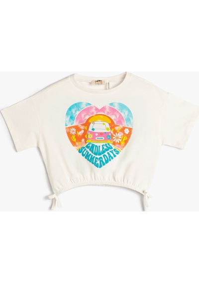 Koton Crop Oversize Tişört Kısa Kollu Bisiklet Yaka Ekru 3skg10430ak 3SKG10430AK010 Ekru