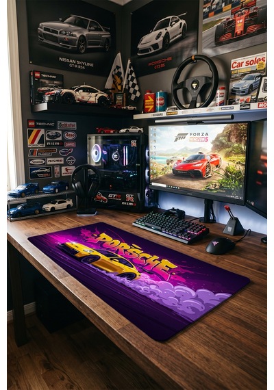 Porsche 911 Gt3 Rs Sarı Graffiti 40x90 Cm Oyuncu Mousepad Kaymaz Taban Büyük Boy Mousepad