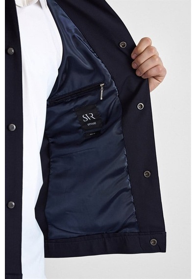 Süvari Lacivert Slim Bebe Yaka Düz Yan Cepli Çıtçıtlı Dolgusuz Standart Mont Mn2008700555-m09