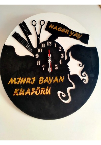 Kuaförü Için Dekoratif Duvar Saati -3 Siyah