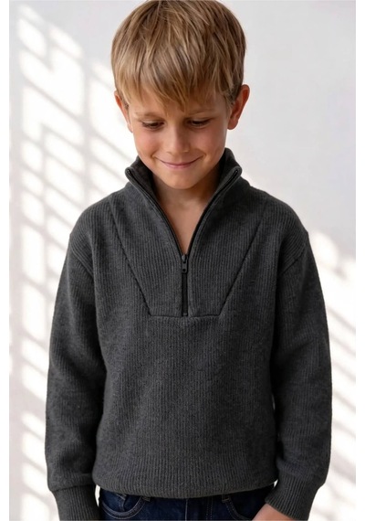 Poala Kids Selanık Yarım Fermuarlı Füme Sweat