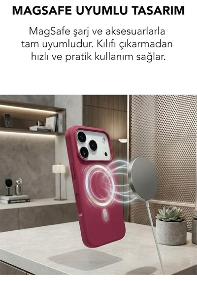Apple İphone 17 Pro Max Uyumlu Magsafe Lansman Silikon Kılıf Koyu Pembe