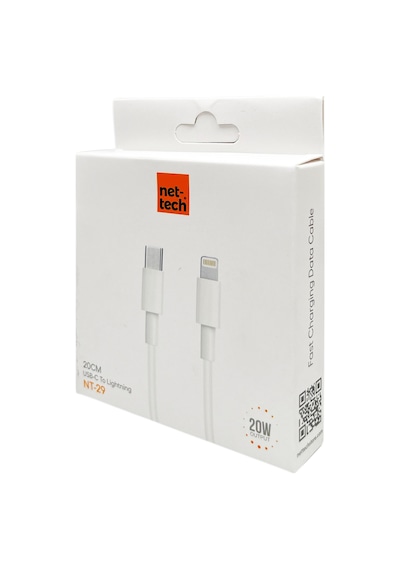 Nettech Nt-29 Plastik 20 Cm Type-c To Lightning Şarj Ve Data Kablosu Beyaz