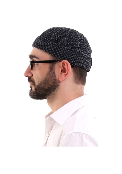 Kışlık Kadife Takke Katlamalı Desenli - Füme