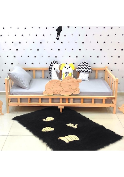 Markaawm Markaawm Ayıcıklı Montessori Yatak Ahşap Karyola Bebek Beşiği Akçaağaç