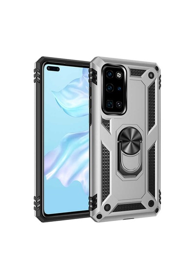 Huawei P40 Kılıf Sert Silikon Yüzüklü Stand Özellikli Kapak