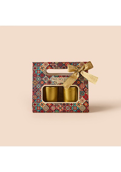 Etnik 2'li Blok Mum - Altın - 7x5 Cm Çok Renkli