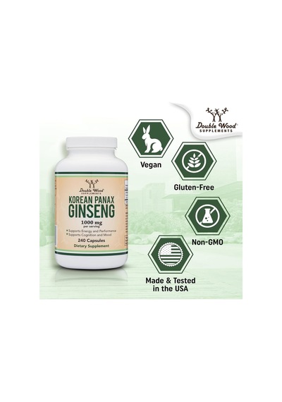 Double Wood Ginseng Korean Red Extract 1000mg 240 Veg Capsu...