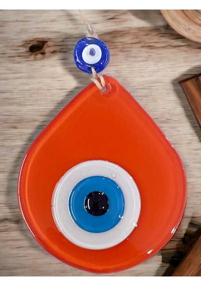 Mini Turuncu Damla Desen Nazar Boncuklu Duvar Dekoru Cam Duvar Süsü