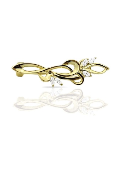 Oya Silver 24k Altın Kaplama Zirkon Taşlı Sarmal Gümüş Broş 3.3x0.9 Cm 61112612