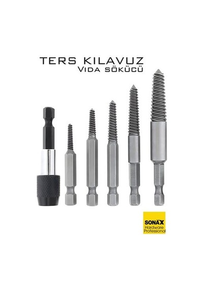 Bits Uzatmalı Ters Kılavuz 6 Lı Set Saf Çelik Kırık Civata Vida Sökücü