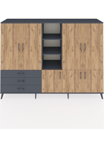 Hyperion Dolap 11 Raflı 3 Çekmeceli 7 Kapaklı 220x44x163 Antrasit Antrasit-çam/antrasit Hyperion Dolap 11 Raflı 3 Çekmeceli 7 Kapaklı 220x44x163 Antrasit Antrasit-çam/antrasit