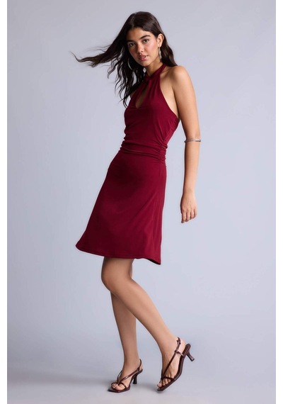 Defacto Modern Fıt Halter Yaka Elbise I5081ax26smbr43 Bordo-br43