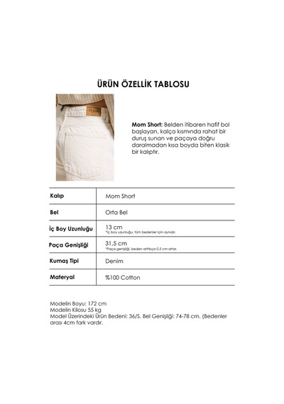 Itsbasic Kadın Raw Diana 7s6-69 Mom Fit Midi Boy Denim Şort