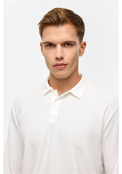 SÜVARİ Beyaz Regular Düz Polo Yaka Sweatshirt Beyaz