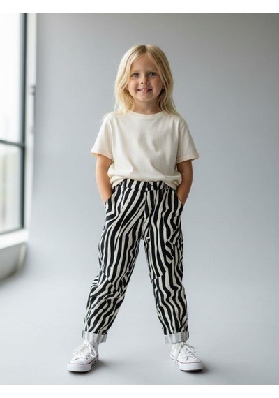 Zekids Kız Çocuk Desenli Keten Pantolon-16752 Çok Renkli