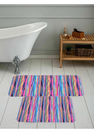 Rovigo Home Baskılı Kaymaz Taban 2 Li Banyo Paspas Takım Rvg5116-100X60-60X50 Çok Renkli