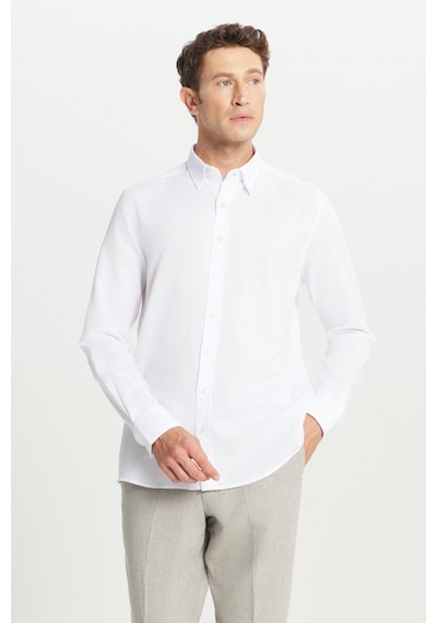 Altınyıldız Classıcs Erkek Beyaz %100 Pamuklu Slim Fit Gizli Düğmeli Yaka Armürlü Gömlek