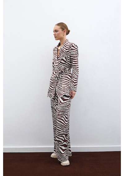Sateen Salaş Zebra Desen Pantolon - Kahve-135475 Kahve