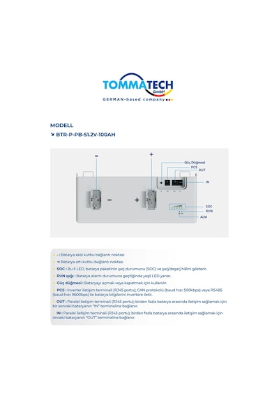 Tommatech 51.2v 100ah Pb Serisi Lfp Lityum Batarya