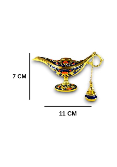 Aladdin Sihirli Lambası Renkli İşlemeli Dekoratif Biblo Alaattin Metal Çelik No:1 - 11x7 CM