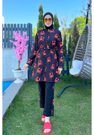 Parasut Tam Kapalı Tesettür Mayo R080 Yengeç Siyah