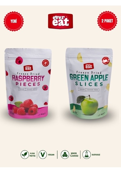 Evereat Frambuaz-elma Freeze Dry Meyve Cipsi 2'li Paket Doğal Sağlıklı Atıştırmalık 1 Adet