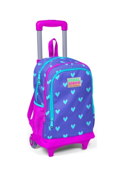 Coral High Pembe Kalp Kız Çocuk Çekçek Çanta Seti - Işıklı Tekerl