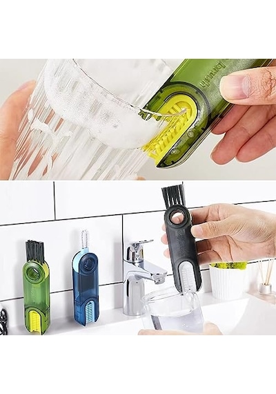 Buffer 3 Fonksiyonlu Pratik Şişe Temizleme Fırçası Mutfak Banyo Araç Klavye Pencere Oluklar İçin Çok Amaçlı Fırça