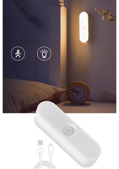 Usb Şarjlı Led Işık, Hareket Sensörlü, Beyaz Işık, Oda, Mutfak, Salon Ve Merdiven İçin Taşınabilir Lamba